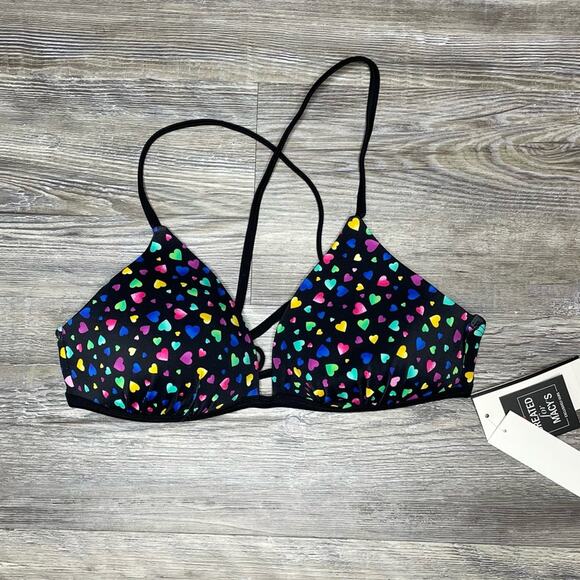 Salt + Cove Women's Black Multi Confetti Hearts Push-up Bikini Swim Top NWT - Picture 2 of 7